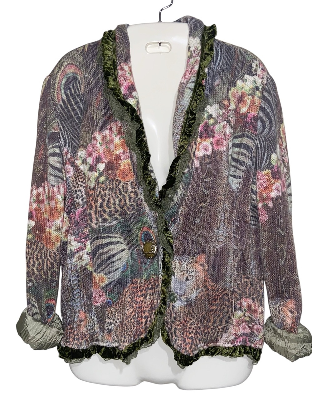 Alberto Makali Jacket Womens Large Angora Blend Boho Arty Leopard Whimsy Velvet